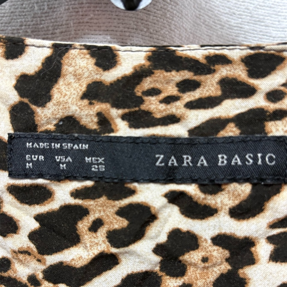 Zara Leopard Print V-Neck Blouse - Tan/Black/Cream - Picture 3 of 3